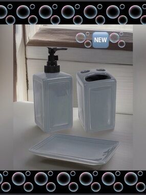 Grey Bathroom 🛁 3pcs Accessories Set ~New~ Toothbrush, Soap & Lotion/Soap 🫧🆕🫧